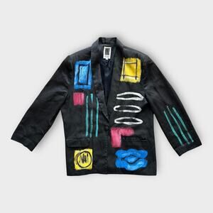 Vintage 80s 90s Jacket Required Hand Painted Blazer Women's 1X Artwear Modern